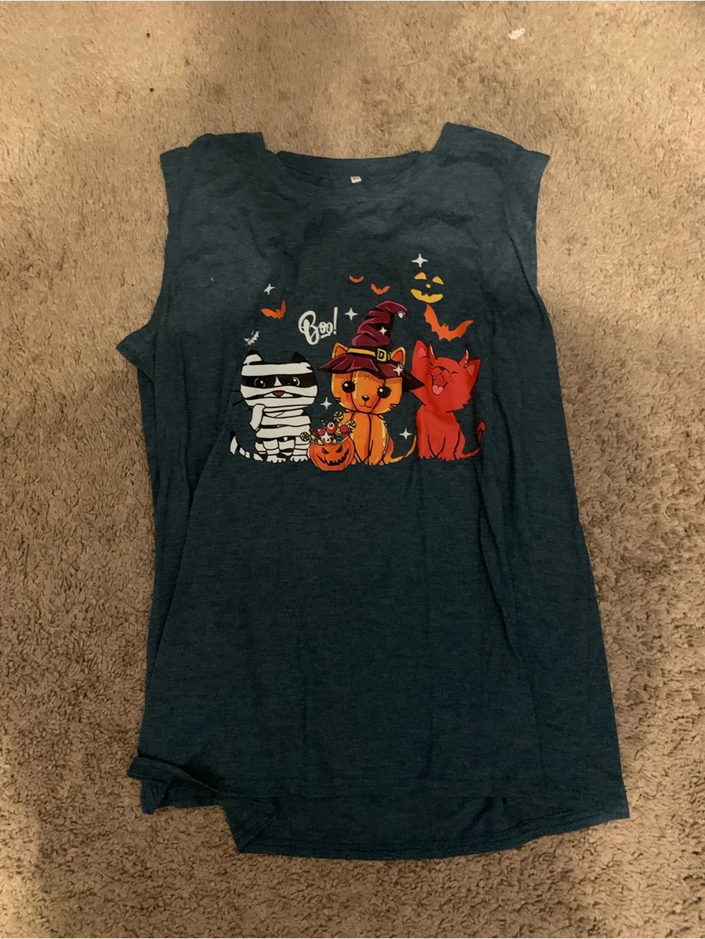 Halloween Cat Graphic Tank Top - Dark Teal
